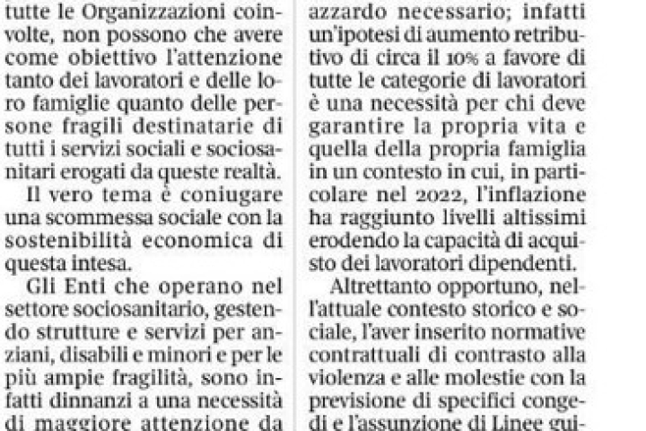 NUOVO ACCORDO PER 150 MILA SOCIOSANITARI